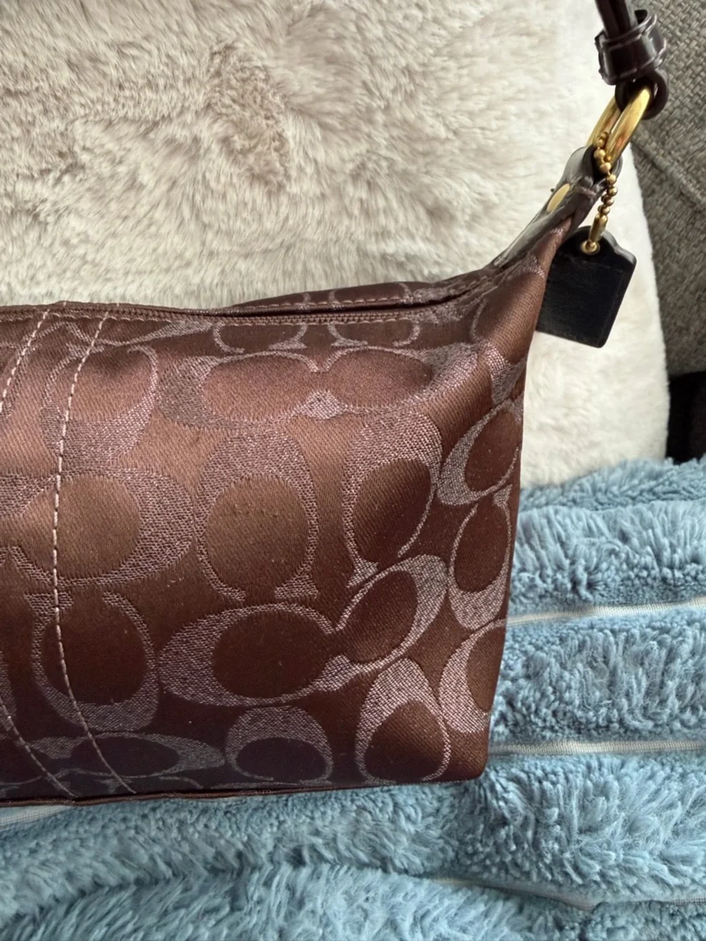 Vintage Y2K Coach Signature Lurex Mini Hobo Shoulder Bag - Chocolate Brown - Picture 3 of 13